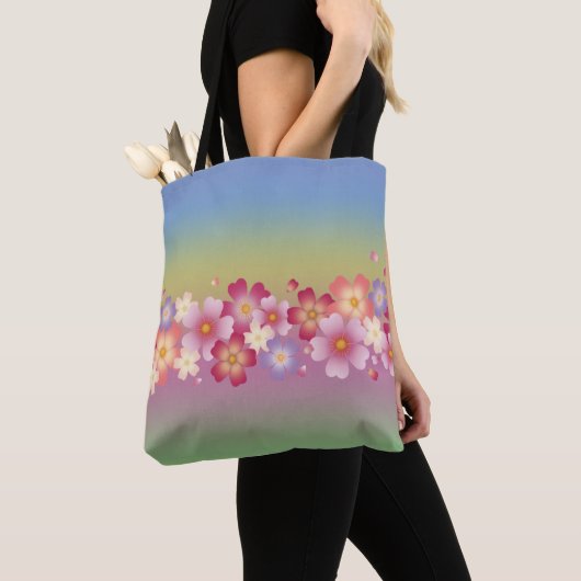 Gemengde Sakura Blossom Kimono Style Rainbow Tote Bag (Dichtbij)