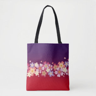 Gemengde Sakura Blossom Kimono Style Red en Paars Tote Bag