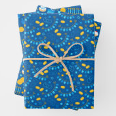 Gemengde set donkerblauwe patronen inpakpapier vel (In situ)