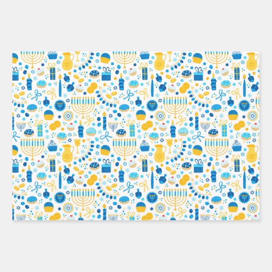 Gemengde set van menorah- en kaarspatronen inpakpapier vel (Voorkant)