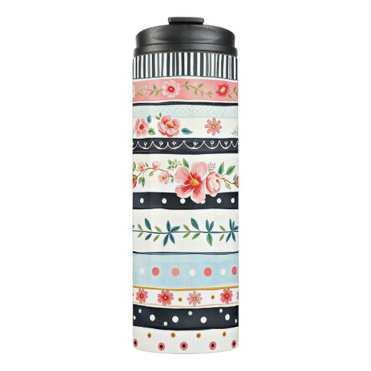 Gemengde shabby chic patronen thermosbeker (Voorkant)