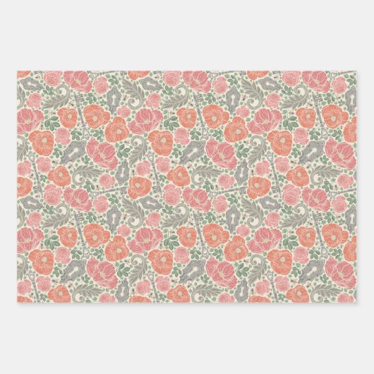 Gemengde Steampunk Old Lock Key Red Poppy Inpakpapier Vel (Voorkant)