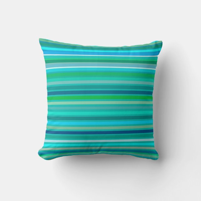 Gemengde strepen, Ocean Blue en Turquoise Kussen (Voorkant)