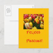 gemengde tulpen - gele oostergroet in het spaans feestdagenkaart (Voorkant / Achterkant)