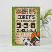 Gemengde uitnodiging voor de Birthday-partij sport (Staand voorkant)