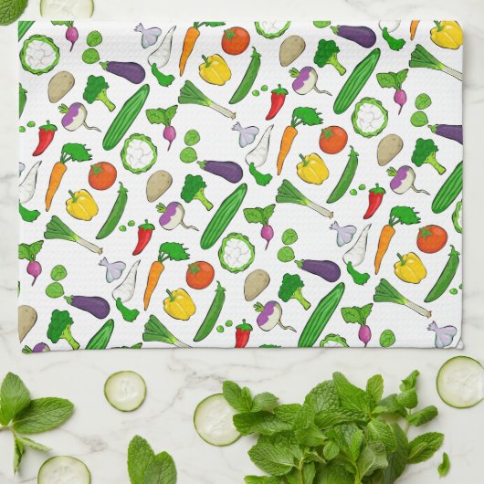 Gemengde Veg geïllustreerd patroon Theedoek (Gevouwen)