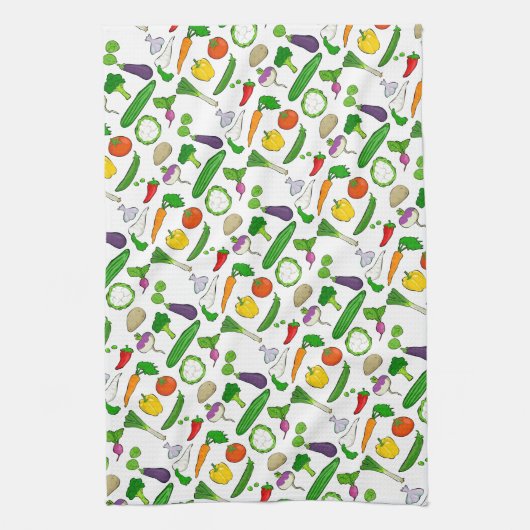 Gemengde Veg geïllustreerd patroon Theedoek (Verticaal)