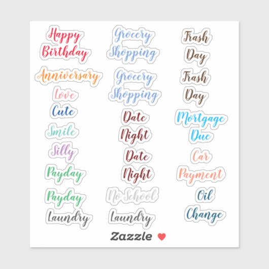 Gemengde verscheidenheid van woorden voor Planners Sticker (Vel)