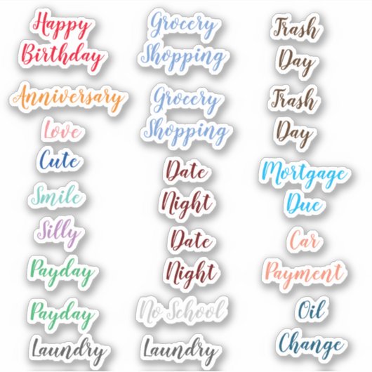 Gemengde verscheidenheid van woorden voor Planners Sticker (Voorkant)