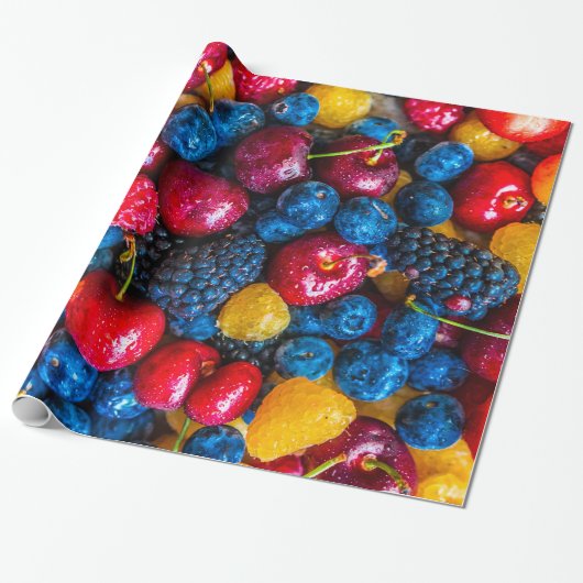 Gemengde verse vruchten en bessen cadeaupapier (Uitgerold)