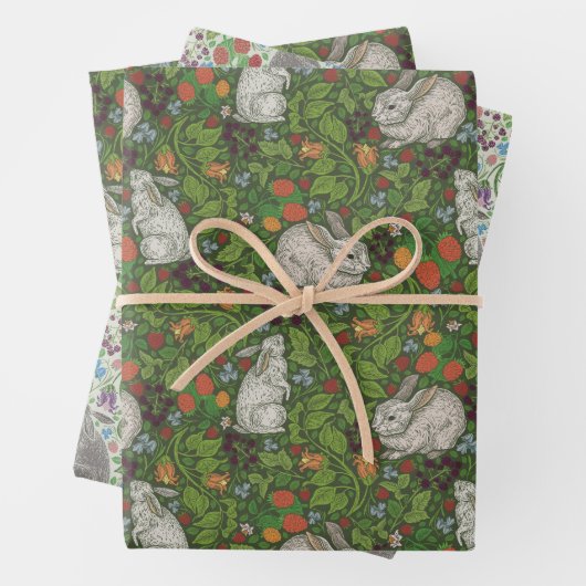 Gemengde Victoriaanse Antieke Konijn Bessentuin Inpakpapier Vel (In situ)
