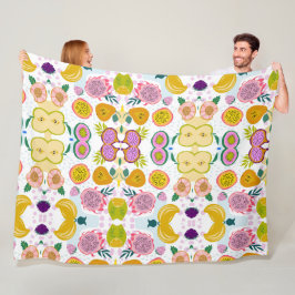 Gemengde vruchten met witte achtergrond paarse roz fleece deken