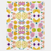 Gemengde vruchten met witte achtergrond paarse roz fleece deken (Voorkant)