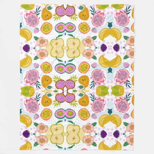 Gemengde vruchten met witte achtergrond paarse roz fleece deken (Voorkant)