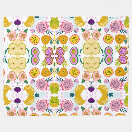 Gemengde vruchten met witte achtergrond paarse roz fleece deken (Voorkant (Horizontaal))