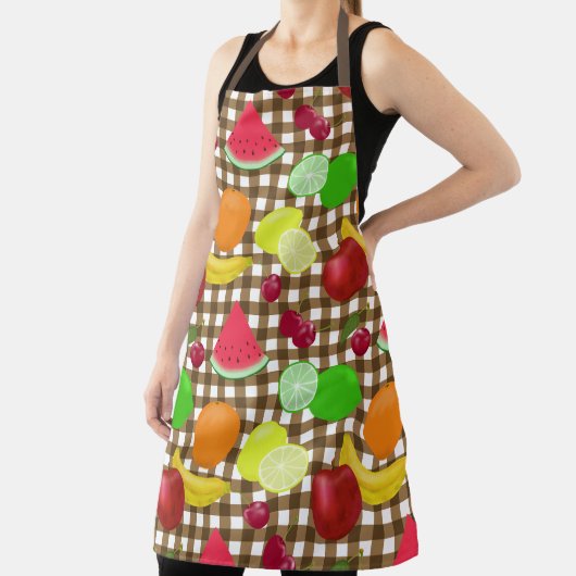 Gemengde vruchtenbruin en witte gingham schort (Insitu)