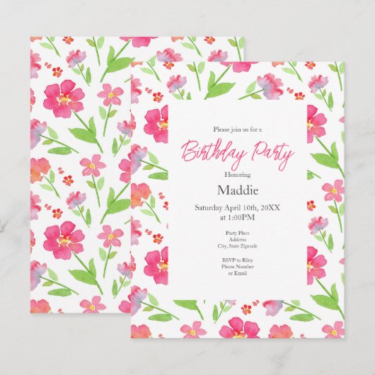 Gemengde Waterverf bloemen 2 Kaart (Voorkant / Achterkant)