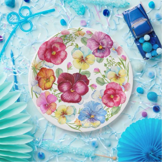 Gemengde Waterverf Pansy Flowers Papieren Bordje (Feest)