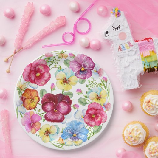 Gemengde Waterverf Pansy Flowers Papieren Bordje (Feest)