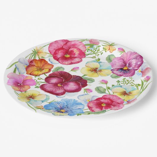 Gemengde Waterverf Pansy Flowers Papieren Bordje (Gekanteld)
