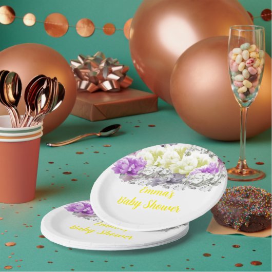 Gemengde zachte bloemenboeket Baby shower Papieren Bordje (Multi)