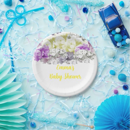 Gemengde zachte bloemenboeket Baby shower Papieren Bordje (Feest)
