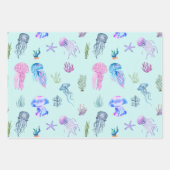 Gemengde zeevissen, schelpen, krab, kwallen inpakpapier vel (Voorkant 3)