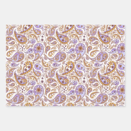 Gemengde zwarte, gouden en Paarse klassieke Paisle Inpakpapier Vel (Voorkant 3)