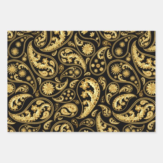 Gemengde zwarte, gouden en Paarse klassieke Paisle Inpakpapier Vel (Voorkant 2)