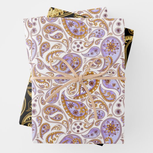 Gemengde zwarte, gouden en Paarse klassieke Paisle Inpakpapier Vel (In situ)