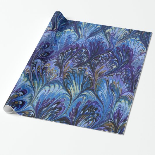 GEMERKT PAPIER, ABSTRACT BLAUWE PATROON, SWIRLS CADEAUPAPIER (Uitgerold)