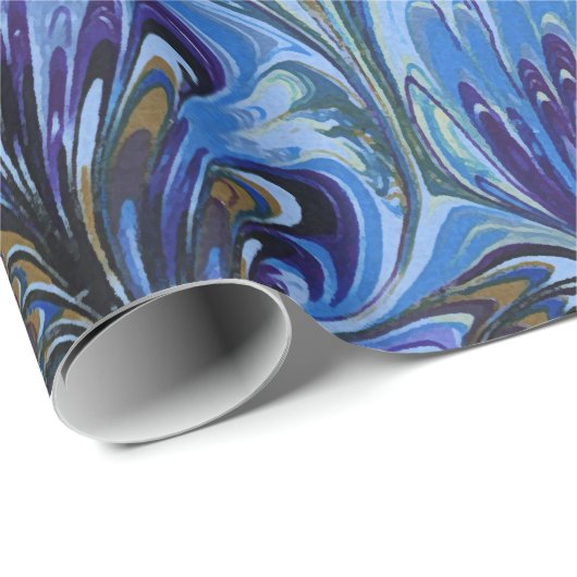 GEMERKT PAPIER, ABSTRACT BLAUWE PATROON, SWIRLS CADEAUPAPIER (Rol Hoek)