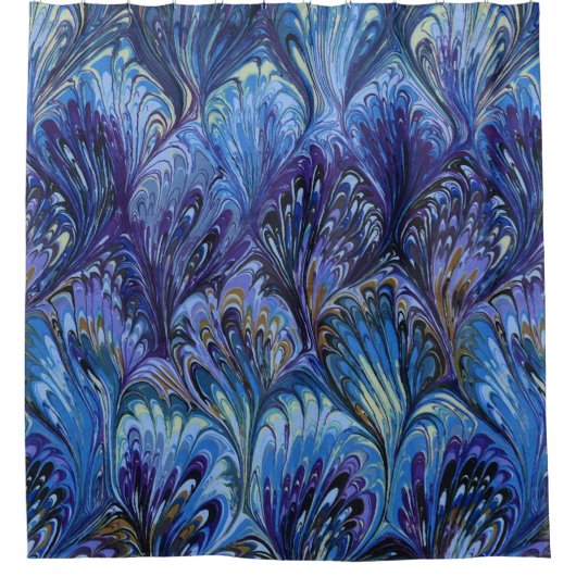 GEMERKT PAPIER, ABSTRACT BLAUWE PATROON, SWIRLS DOUCHEGORDIJN (Voorkant)