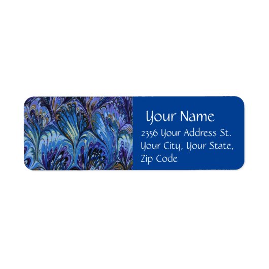 GEMERKT PAPIER, ABSTRACT BLAUWE PATROON, SWIRLS ETIKET (Voorkant)