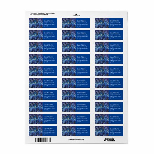 GEMERKT PAPIER, ABSTRACT BLAUWE PATROON, SWIRLS ETIKET (Full Sheet)