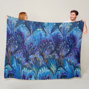 GEMERKT PAPIER, ABSTRACT BLAUWE PATROON, SWIRLS FLEECE DEKEN