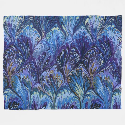 GEMERKT PAPIER, ABSTRACT BLAUWE PATROON, SWIRLS FLEECE DEKEN (Voorkant (Horizontaal))