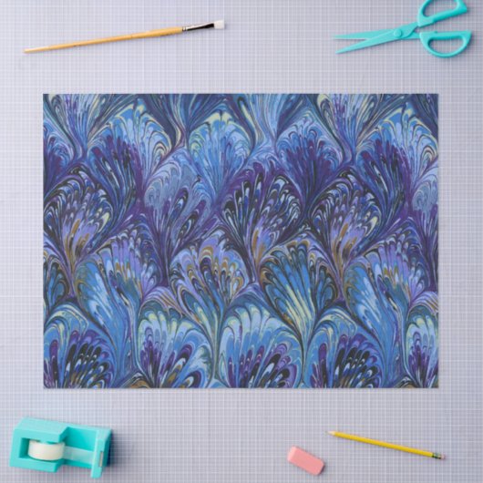 GEMERKT PAPIER, ABSTRACT BLAUWE PATROON, SWIRLS TISSUEPAPIER (Craft)