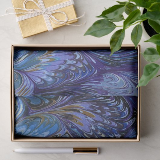 GEMERKT PAPIER, ABSTRACT BLAUWE PATROON, SWIRLS TISSUEPAPIER (Geschenk)
