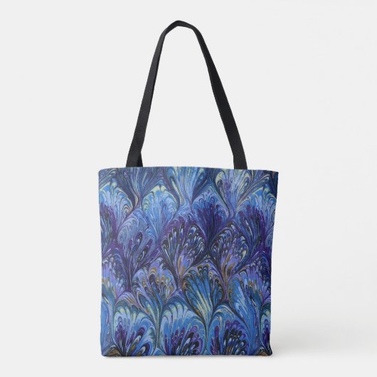 GEMERKT PAPIER, ABSTRACT BLAUWE PATROON, SWIRLS TOTE BAG (Achterkant)