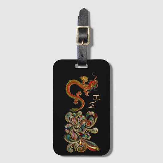 Gemetalliseerde  Chinese dragon Art Monogram Bagagelabel (Voorkant (verticaal))