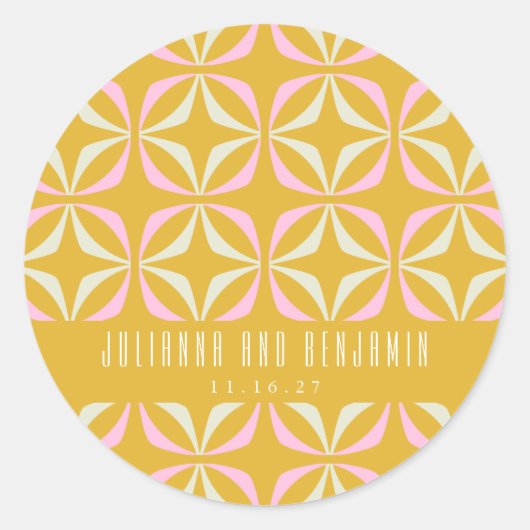 Gemid Mid Mod Geometric Yellow Pink Custom Weddens Ronde Sticker (Voorkant)