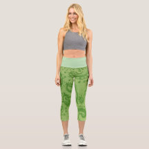 GEMIDDELD Hoge taille limoengroene paisley capri