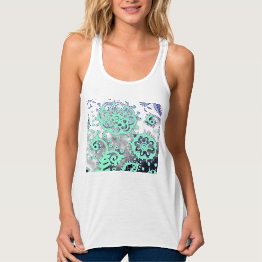 GEMIDDELD Hoge taille Seafoam Paarse Paisley Capri Tanktop (Voorkant)