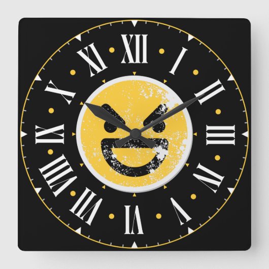 Gemiddelde Face Emoji Inside Roman Numerals Vierkante Klok (Voorkant)