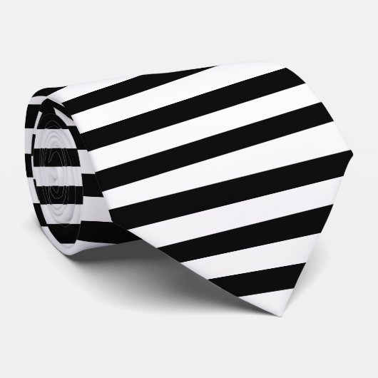 Gemiddelde horizontale streep (zwart) en witte str stropdas (Opgerold)