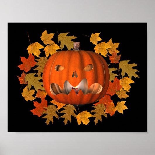 Gemiddelde Jack O Lantern en Autumn Leaves Hallowe Poster (Voorkant)