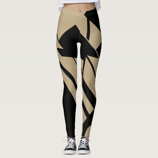 Gemiddelde Tan, zwart Geometrisch Abstract Design Leggings (Voorkant)