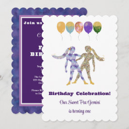 Gemini 1e Verjaardag Impressionist Gouden Glitters Kaart