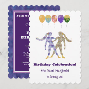 Gemini 1e Verjaardag Impressionist Gouden Glitters Kaart